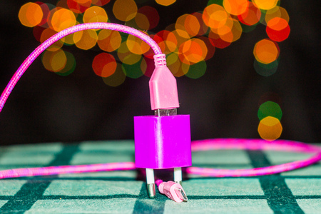 Adapter Charger with usb cable on blur backgroundの写真素材