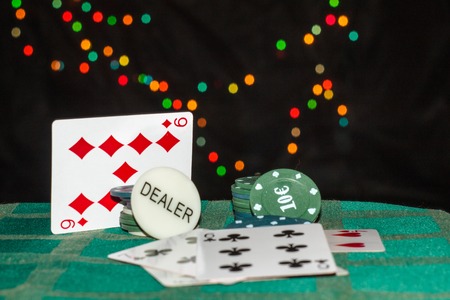 Blur background cards, chips in casino and few colors