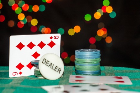 Blur background cards, chips in casino and few colors