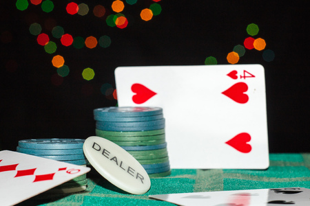 Blur background cards, chips in casino and few colors