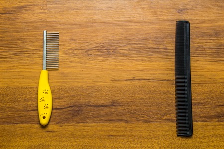 Hair Combs on wooden backgroundの写真素材