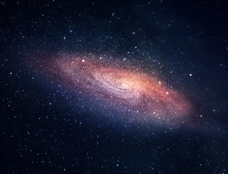 A picture of bright spiral galaxy with myriads of starsの写真素材