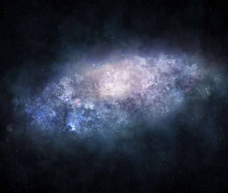 Illustration of bright enormous galaxy with spiral arms