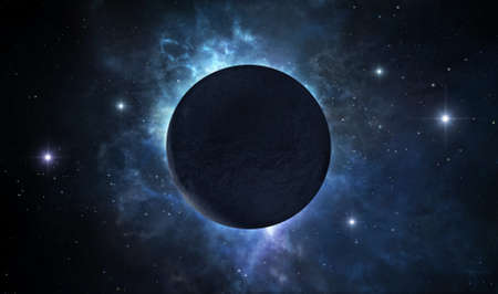 A picture of dark deserted planet located somewhere in deep space