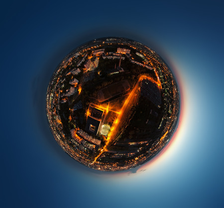 Little planet Earth made of the night city panorama