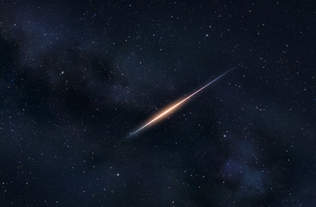 Illustration of a bright meteor flying in the starry skyの写真素材