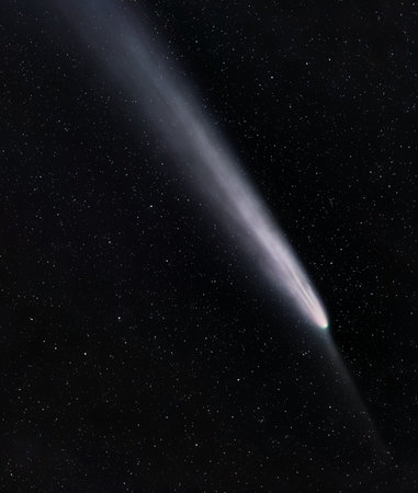 Astronomical image of the bright comet flying through space