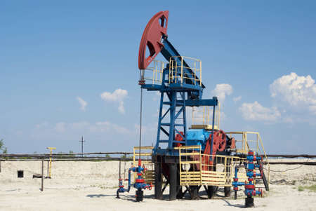 Oil industry and gas industry  Work of oil pump jack on a oil field  