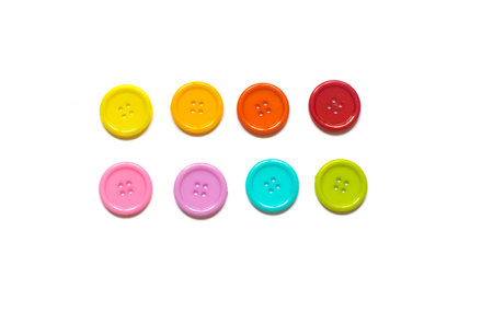 Various sewing buttons isolated on white backgroundの写真素材