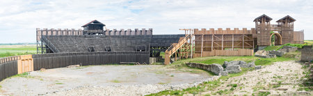 Remains of gladiator's arena in Viminacium (old Roman town) in Serbiaの写真素材