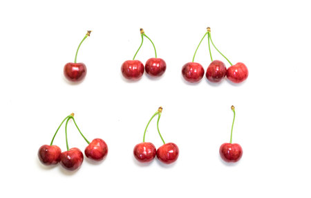 Sweet cherries isolated on white backgroundの写真素材