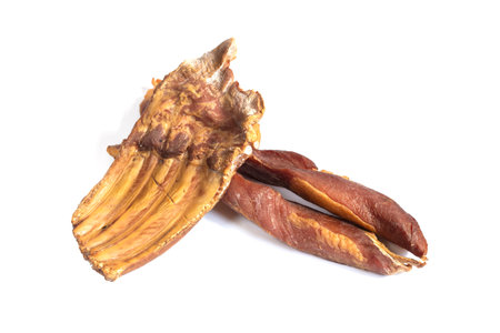 Dried pork meat isolated on white backgroundの写真素材
