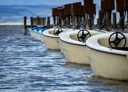 Row of boats on the lake.の写真素材