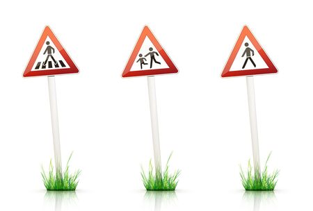 Warning Traffic Sign on White Backgroundの写真素材