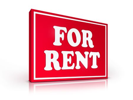 Real Estate Sign - For Rent on White background. 2D artwork. Computer design.の写真素材
