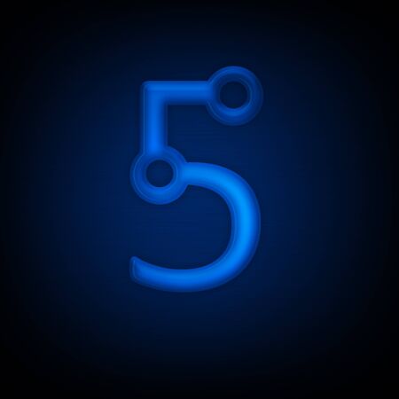 Neon Letter 5 Isolated on Black Background. Computer Design.の写真素材