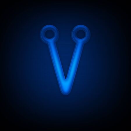 Neon Letter V Isolated on Black Background. Computer Design.の写真素材