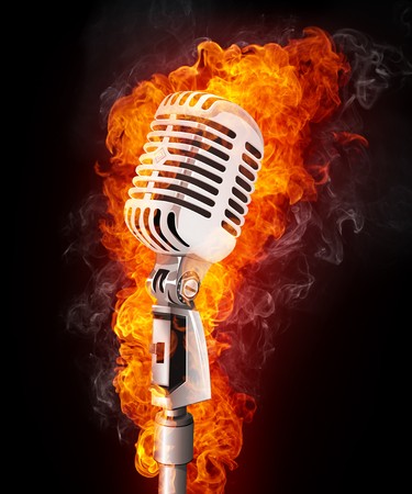 Old Microphone in Fire. Computer Graphics.の写真素材
