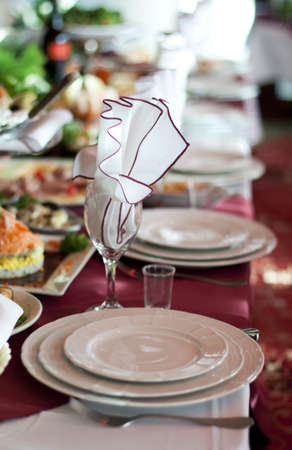 Fine Crystal Table Setting at a Restaurant.の写真素材
