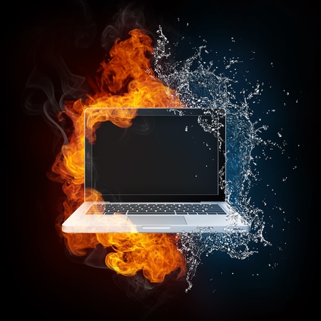 Laptop in Fire and Waterの写真素材