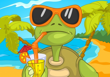Funny Turtle Drinking Cocktail のイラスト素材
