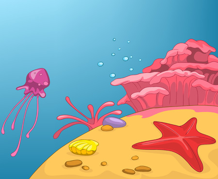 Seascape. Beach, Palms and Surf . Vector Cartoon Background.の写真素材