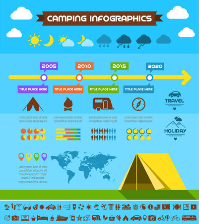 Flat Camping Infographic Elements plus Icon Set. Vector EPS 10.の写真素材