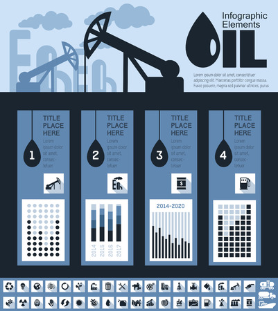 Oil Industry Infographic Elements. Plus Icon Set. Opportunity to Highlight any Country On the World Map. Vector Illustration EPS 10.の写真素材