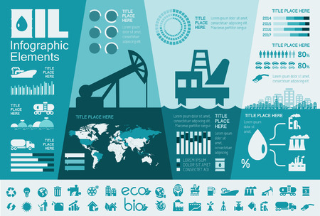 Oil Industry Infographic Elements. Plus Icon Set. Opportunity to Highlight any Country On the World Map. Vector Illustration EPS 10.の写真素材
