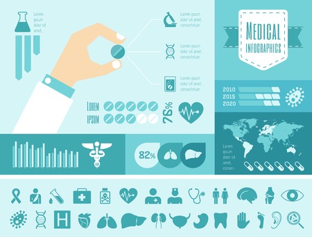 Flat Medical Infographics Elements plus Icon Set. Vector.のイラスト素材
