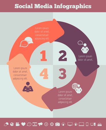 Flat Social Media Infographics plus Icon Set. Vector.のイラスト素材