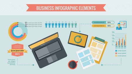 Modern flat design business vector infographics banners with laptop.のイラスト素材