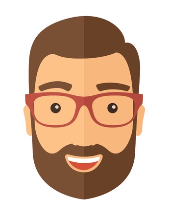 The hipster with a beard in glasses. Avatar isolated on white. Vector flat design illustration.のイラスト素材