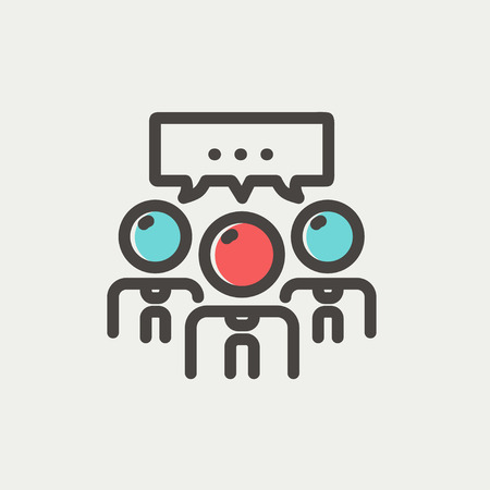 People with chat bubble icon thin line for web and mobile, modern minimalistic flat design. Vector icon with dark grey outline and offset colour on light grey background.のイラスト素材