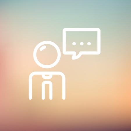 Businessman with speech bubble icon thin line for web and mobile, modern minimalistic flat design. Vector white icon on gradient mesh background.のイラスト素材