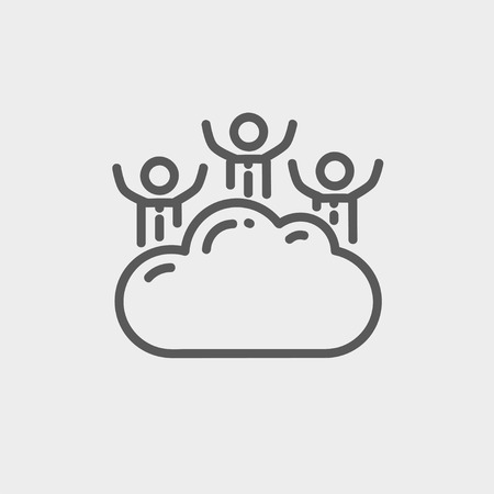 Three men on a cloud icon thin line for web and mobile, modern minimalistic flat design. Vector dark grey icon on light grey background.のイラスト素材