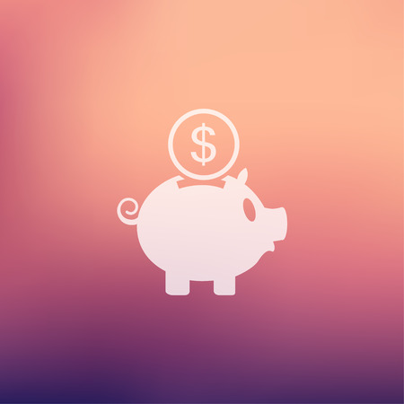 Piggy bank and dollar coin icon in flat style for web and mobile, modern minimalistic flat design. Vector white icon on gradient mesh backgroundのイラスト素材