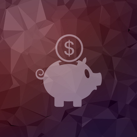 Piggy bank and dollar coin icon in flat style for web and mobile, modern minimalistic flat design. Vector white icon on abstract polygonal, backgroundのイラスト素材