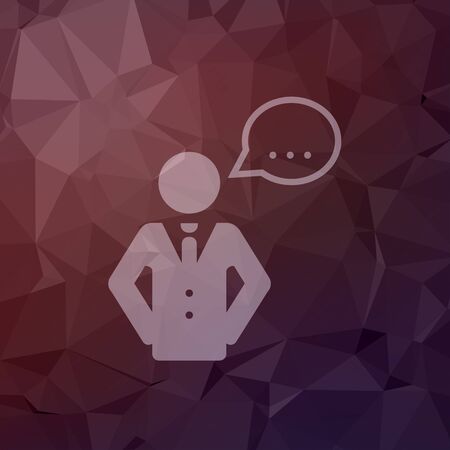 Male speech bubble icon in flat style for web and mobile, modern minimalistic flat design. Vector white icon on abstract polygonal backgroundのイラスト素材