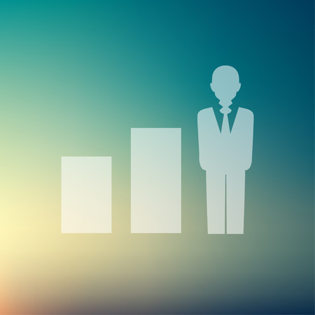 Man in growing diagram icon in flat style for web and mobile, modern minimalistic flat design. Vector white icon on gradient mesh backgroundのイラスト素材