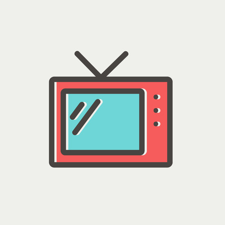 Retro television icon thin line for web and mobile, modern minimalistic flat design. Vector icon with dark grey outline and offset colour on light grey background.のイラスト素材