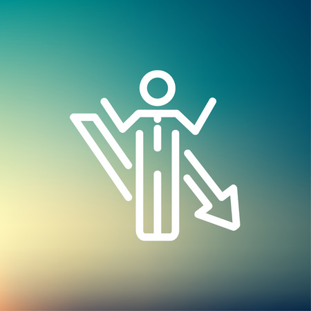 Man with arrow down icon thin line for web and mobile, modern minimalistic flat design. Vector white icon on gradient mesh background.のイラスト素材