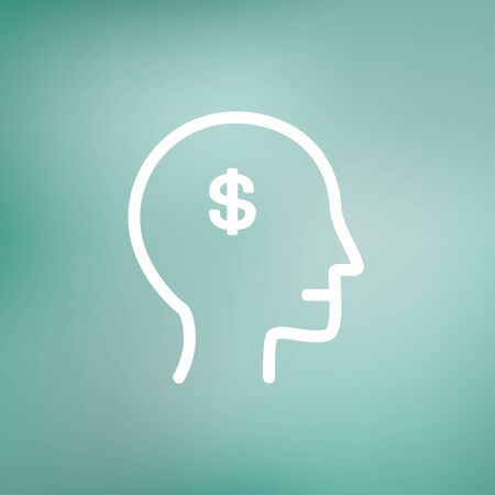 Head with dollar symbol icon thin line for web and mobile, modern minimalistic flat design. Vector white icon on gradient mesh background.のイラスト素材
