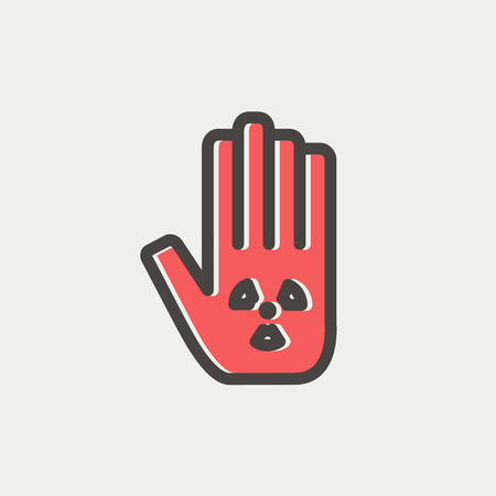Hand and some object icon thin line for web and mobile, modern minimalistic flat design. Vector icon with dark grey outline and offset colour on light grey background.のイラスト素材