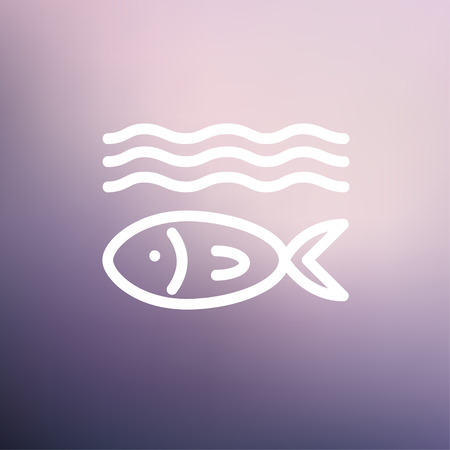 Fish under water icon thin line for web and mobile, modern minimalistic flat design. Vector white icon on gradient mesh background.のイラスト素材