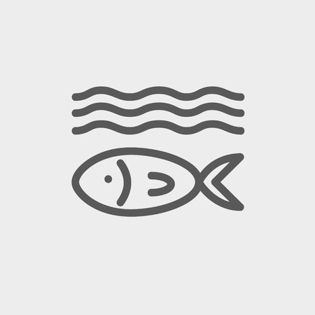 Fish under water icon thin line for web and mobile, modern minimalistic flat design. Vector dark grey icon on light grey background.のイラスト素材