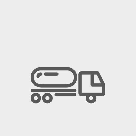 Fuel truck icon thin line for web and mobile, modern minimalistic flat design. Vector dark grey icon on light grey background.のイラスト素材
