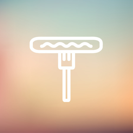 Hotdog on the fork icon thin line for web and mobile, modern minimalistic flat design. Vector white icon on gradient mesh background.のイラスト素材