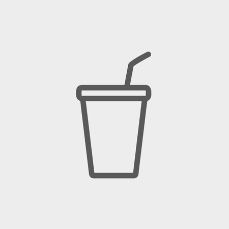 Disposable cup with lid and straw icon thin line for web and mobile, modern minimalistic flat design. Vector dark grey icon on light grey background.のイラスト素材