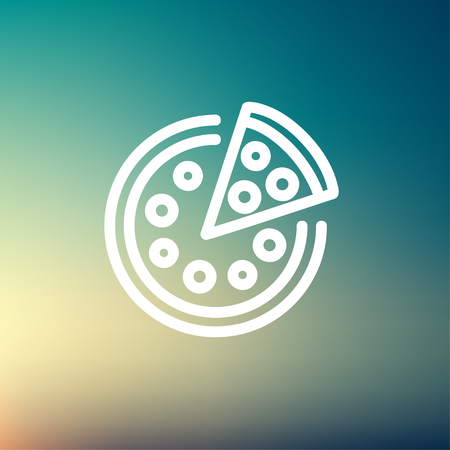 Whole pizza with slice icon thin line for web and mobile, modern minimalistic flat design. Vector white icon on gradient mesh background.のイラスト素材